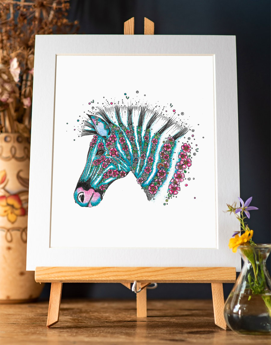  ZEBRA Mounted signed Art Print 