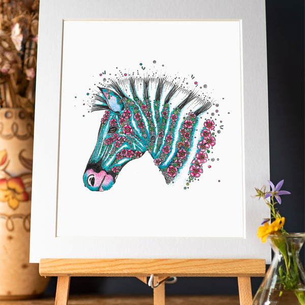  ZEBRA Mounted signed Art Print 