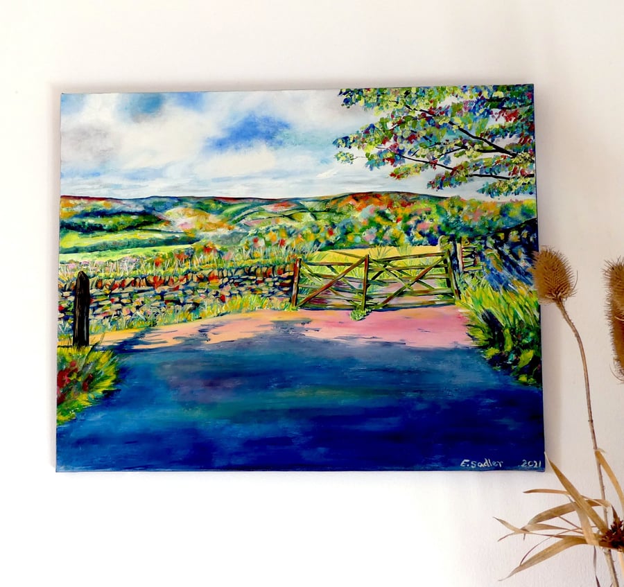 Peak District View Over Hathersage Impressionist Landscape Original Oil Painting