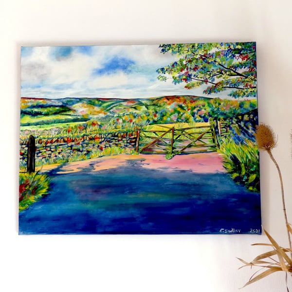 Peak District View Over Hathersage Impressionist Landscape Original Oil Painting