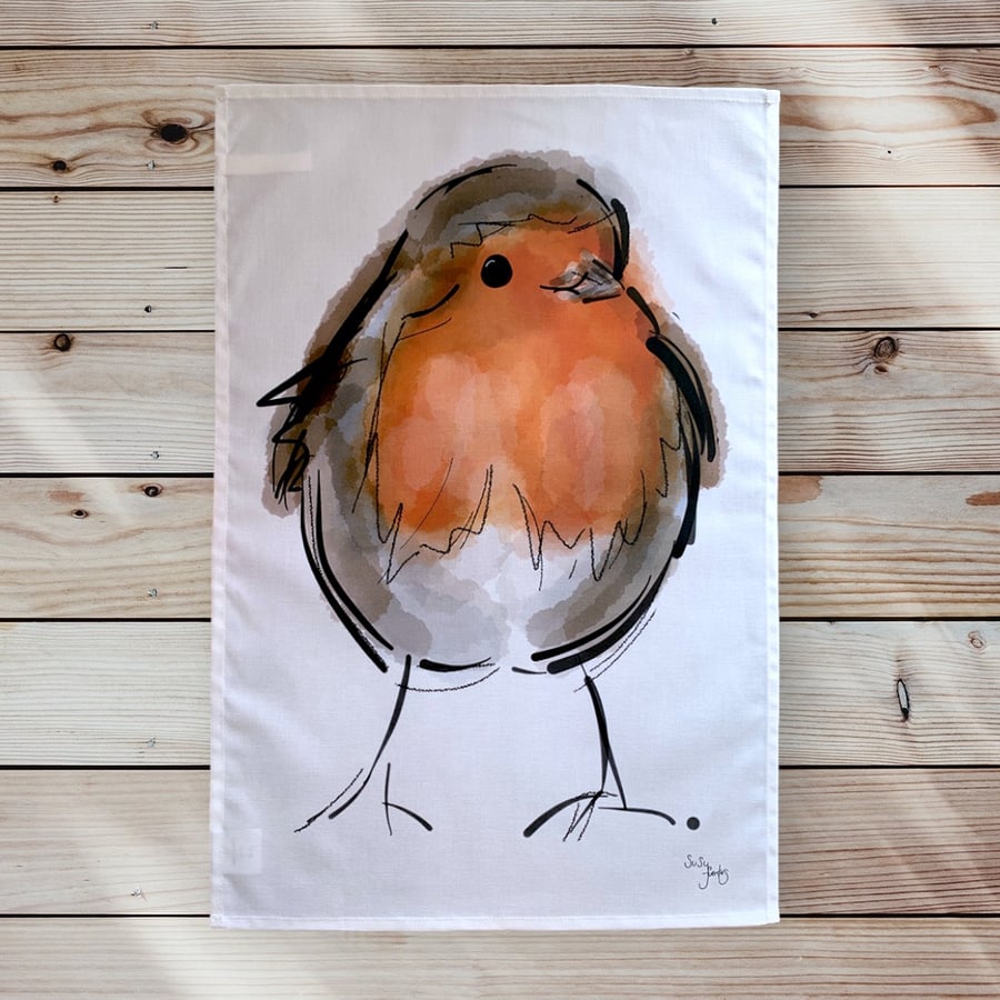 Robin Bird Tea Towel, 100% Cotton, Large Tea Towel, Robin Dishcloth, Dishtowel 