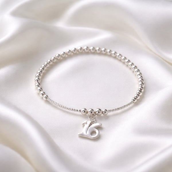 Sterling Silver Stretch Bracelet with 16, 18 or 21 Charm Gift Boxed