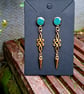 Gothic green dangly ornate earrings punk spike emo 