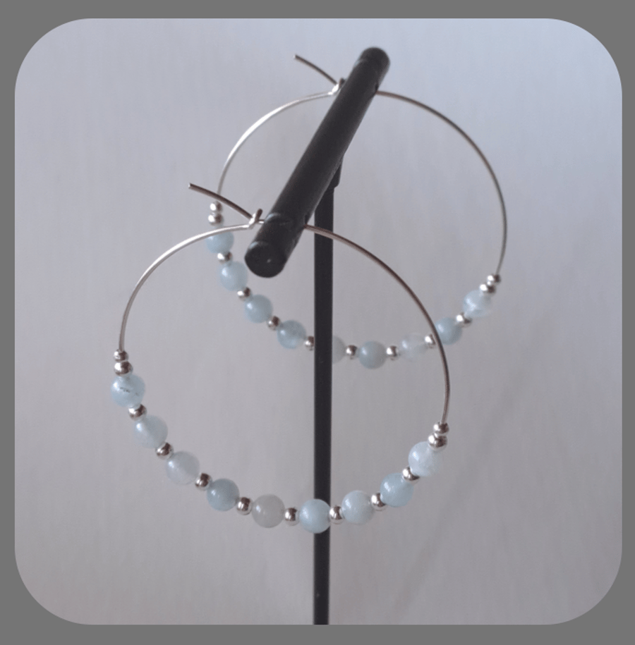 Aquamarine and Sterling silver hoop earrings