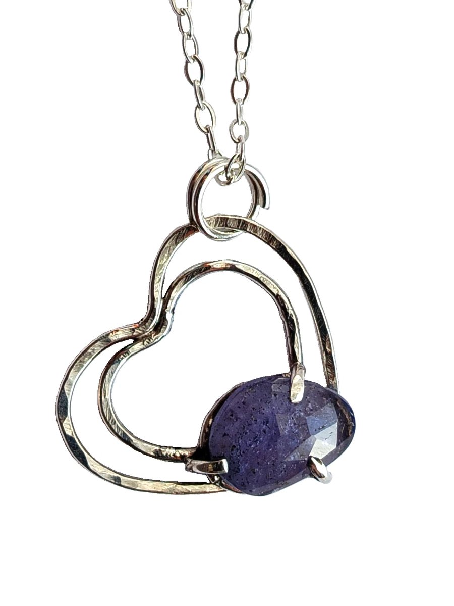 Recycled Sterling Silver Heart & Tanzanite Gemstone Necklace Jewellery Gift