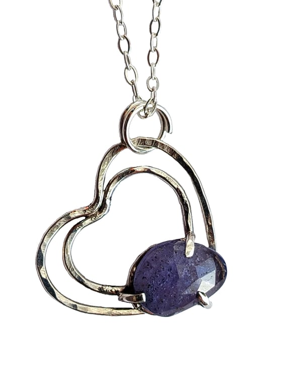 Recycled Sterling Silver Heart & Tanzanite Gemstone Necklace Jewellery Gift