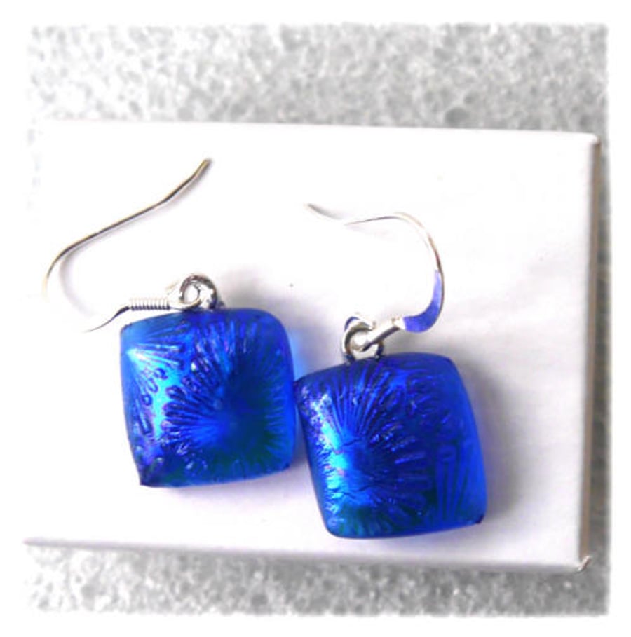 Handmade Fused Dichroic Glass Earrings 283 Aqua Blue