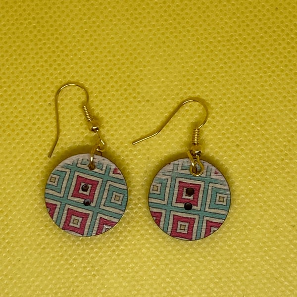 Small Dangle Wooden Button Earrings 