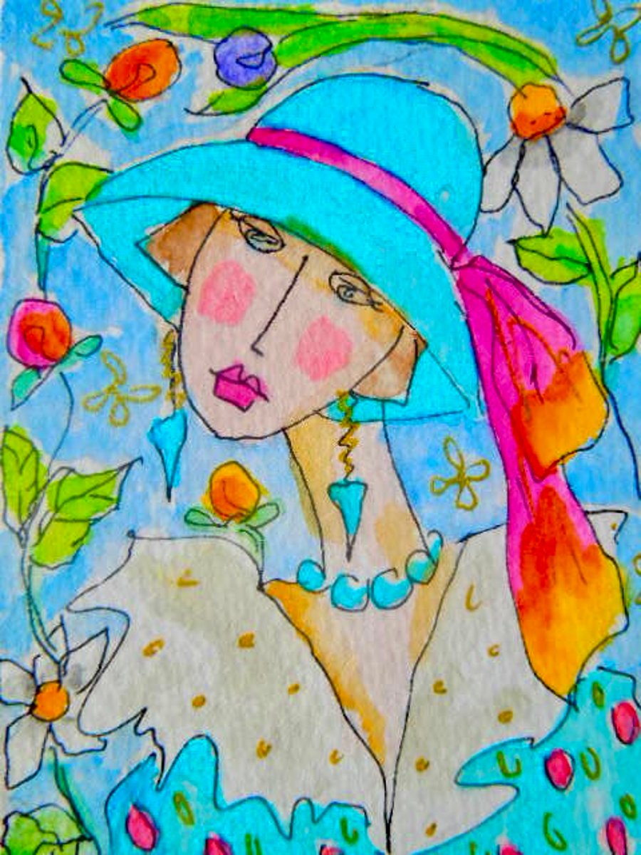 Original collectable ACEO watercolour - Vintage blue.