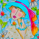 Original collectable ACEO watercolour - Vintage blue.