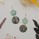 Mother of pearl and shell dangle earrings, sterling silver hooks