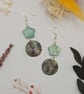 Mother of pearl and shell dangle earrings, sterling silver hooks