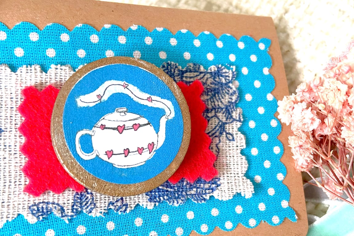 Wooden teapot brooch with golden edge comes gift wrapped