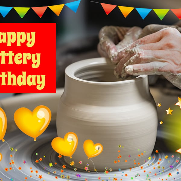 Happy Pottery Birthday Card A5