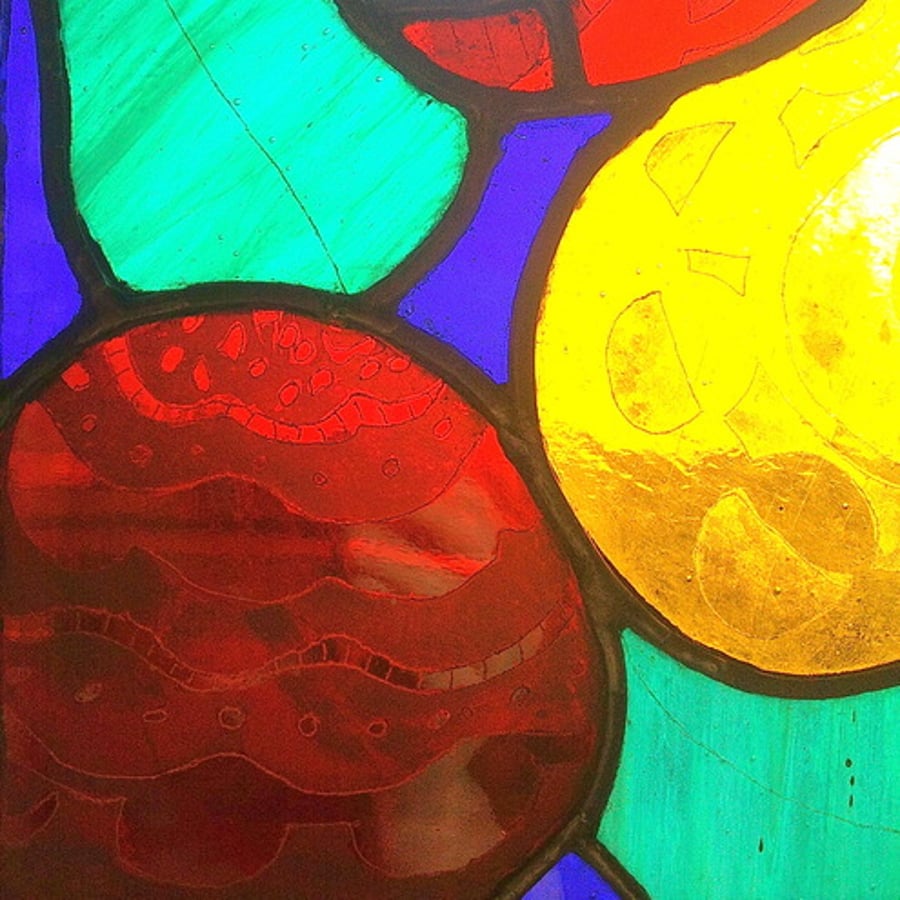 Bright Peony Flowers, Stained Glass Panel