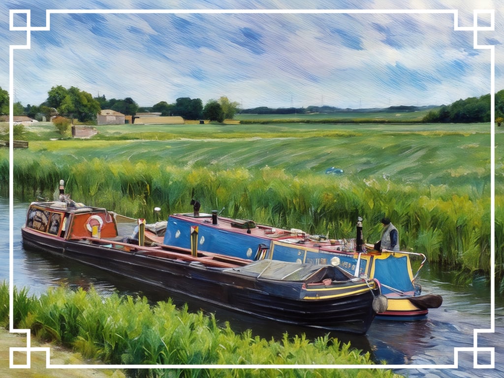 Narrow Boats Being Towed on Well Creek  A5 Greeting Card Norfolk 
