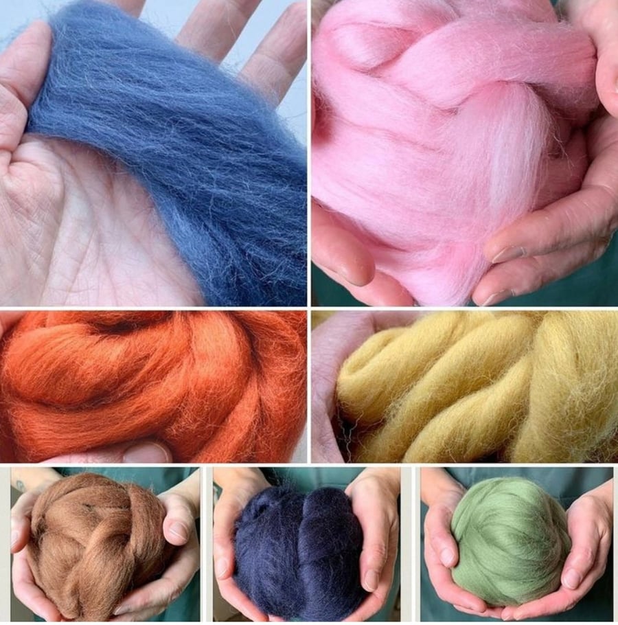 Shetland Top Roving for Needle Felting or Wet Felting various colours 100g