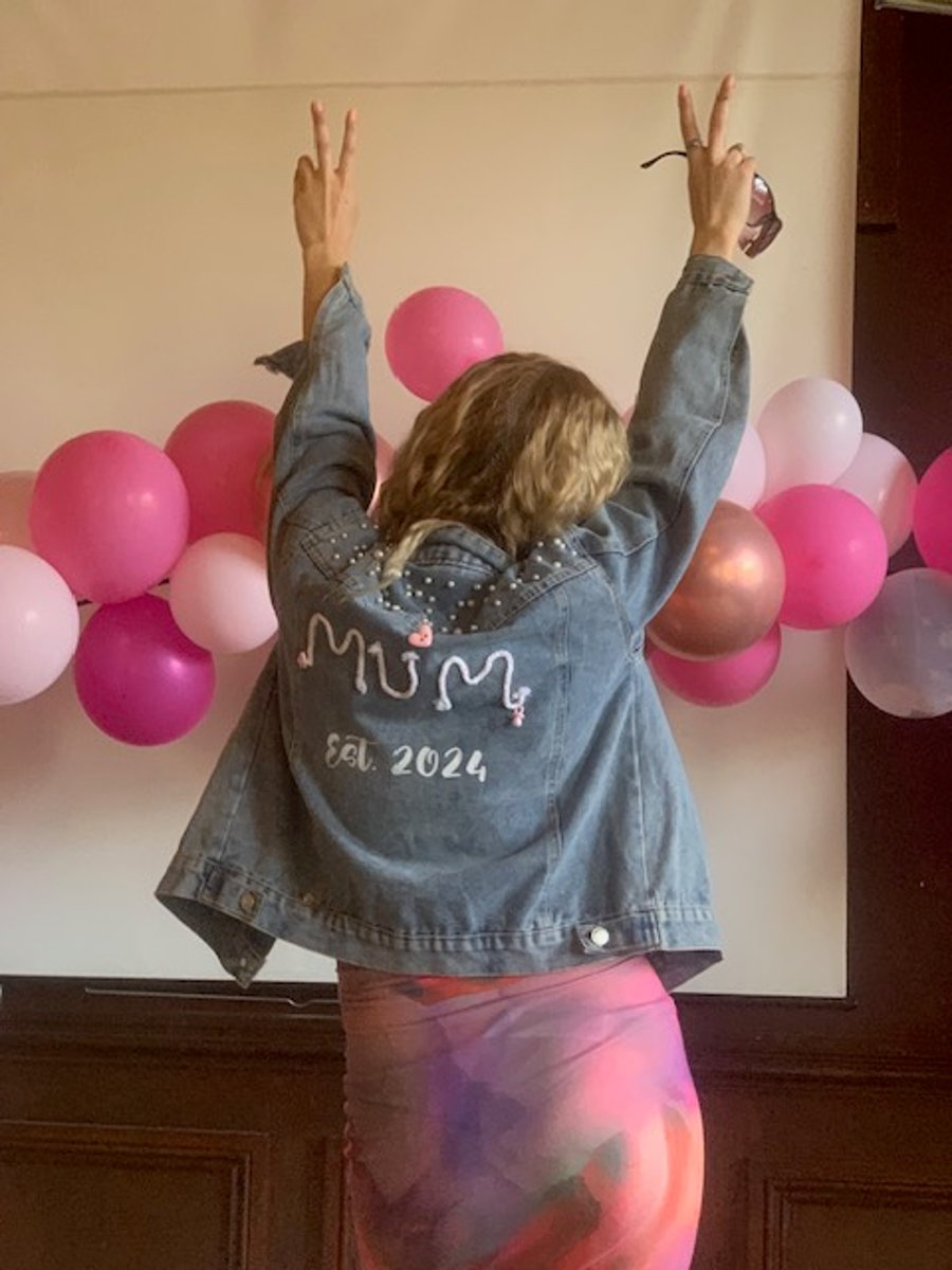 Personalized Denim Pearl Jacket for Mom-to-Be