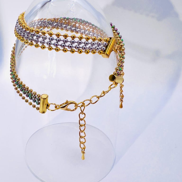 Ball Chain Bracelet, Mixed Metal Gold Silver, Adjustable, stackable