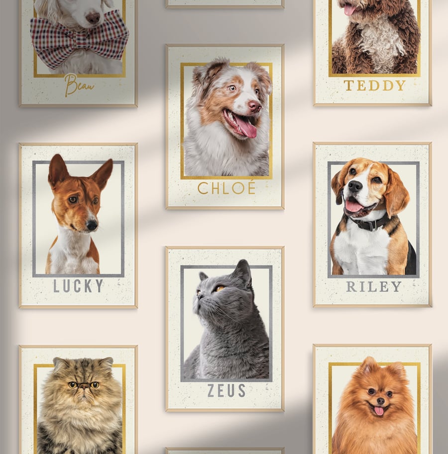 Unique Custom Pet Portrait, Metallic Foil, Pet Portrait , Wedding Gift, Annivers