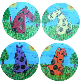 Handmade Unique Natural Slate Coaster Set of 4 'Dogs'.