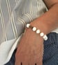 Glass bead bracelet in crisp white vintage beads with extension chain - Image 1