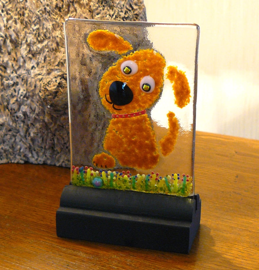 UNIQUE: Handmade Fused Glass 'PUPPY' Picture.