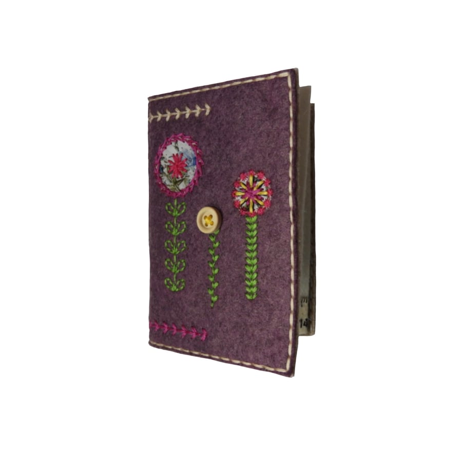 Needle case, Purple Marl felt needle case, embroidered felt needle keeper