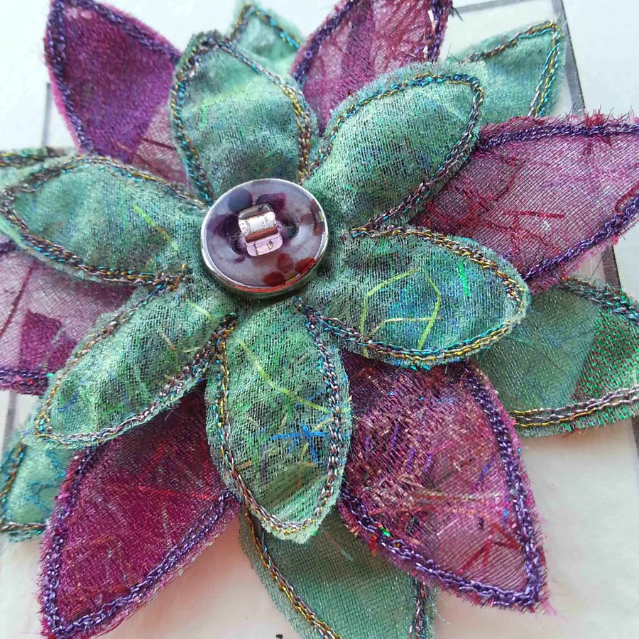 Green & Pink Sparkly Flower Brooch
