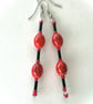 Red & Black Oval Beaded Earrings