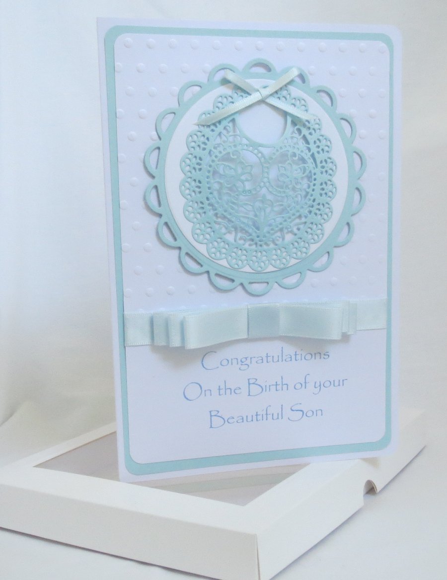 Lovely New Baby Boy Boxed keepsake handmade card