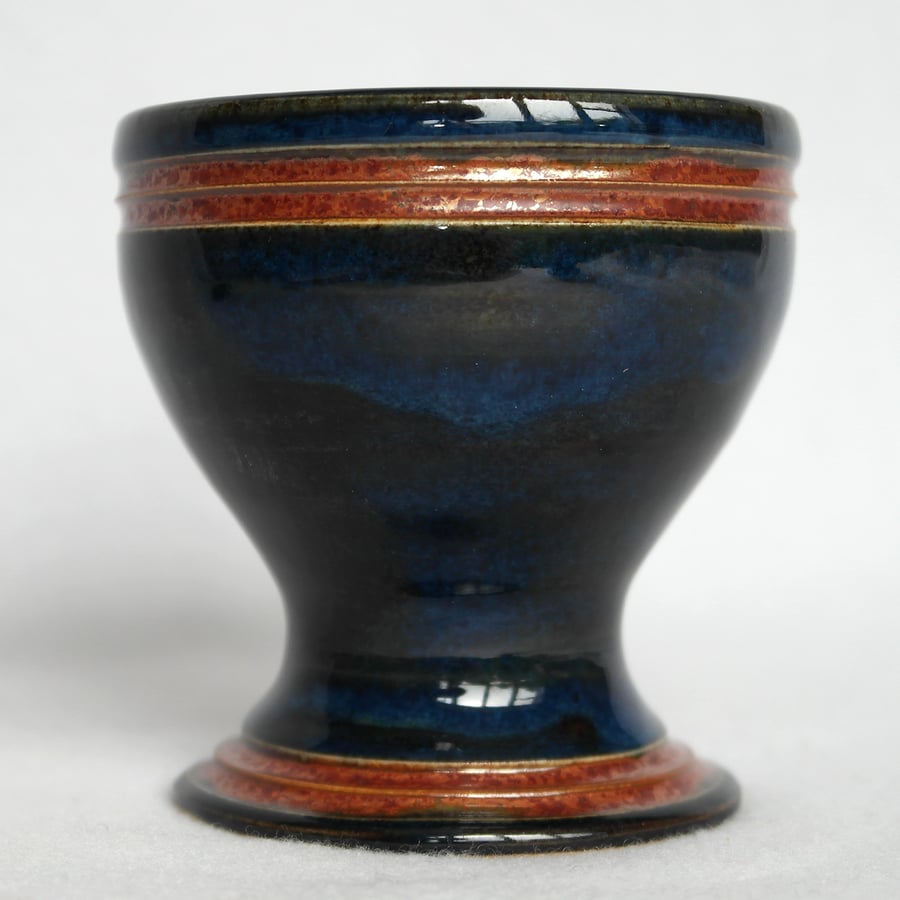 19-16 One wheel thrown pottery goblet with carved design (Free UK postage)