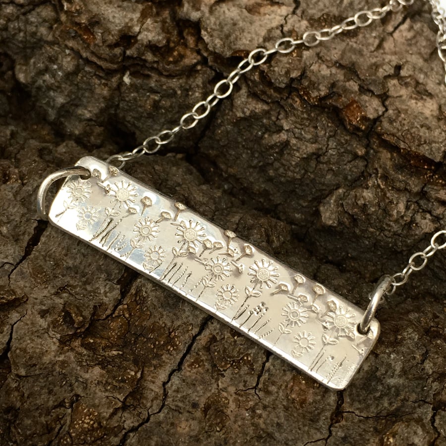 Meadow Flowers Silver Bar Necklace. Diane Lee Silver