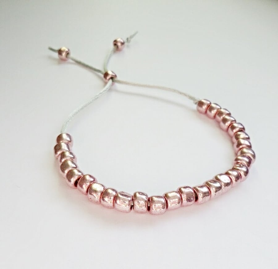 Copper Coloured Glass Pebble Bead Slider Bracelet