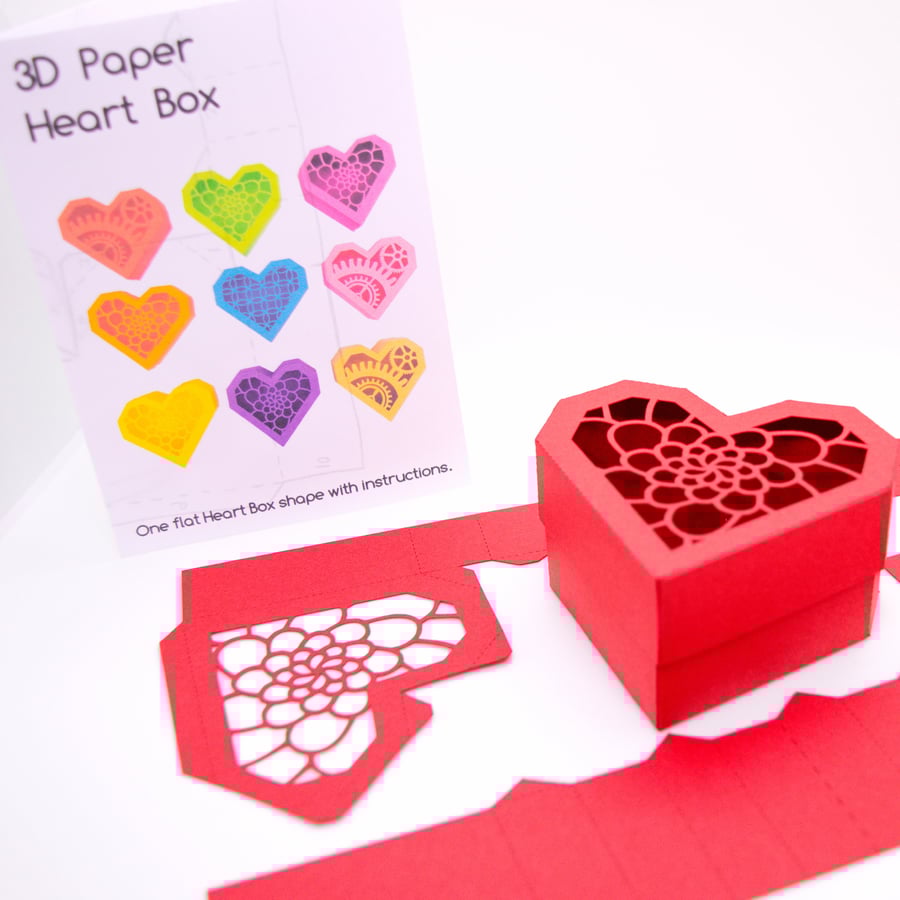 Heart Gift Box - flat shapes with instructions papercraft activity
