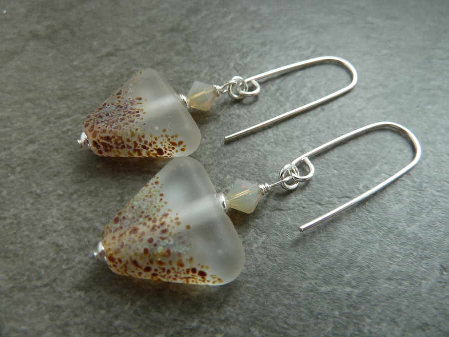 sterling silver earrings, lampwork glass frosted beads