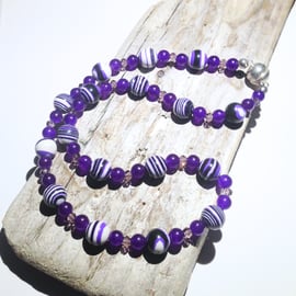 Purple and White Agate and Amethyst Choker Necklace - UK Free Post
