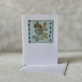 Blank Pressed Flower Hydrangea Mixed Media Textile Greetings Card 