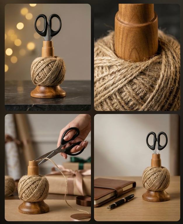 Cherry wood twine and scissors holder 