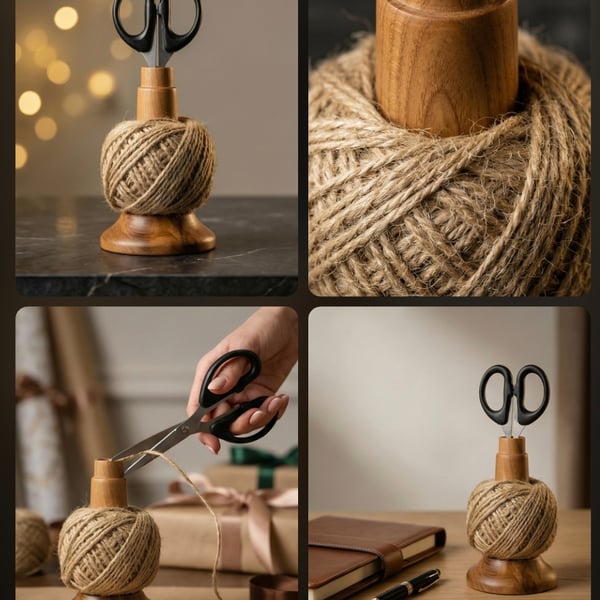Cherry wood twine and scissors holder 