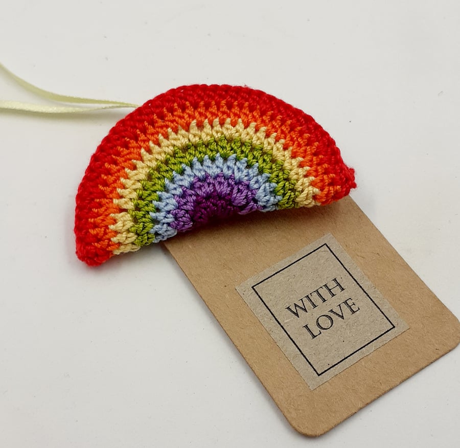 Crochet Rainbow Brooch