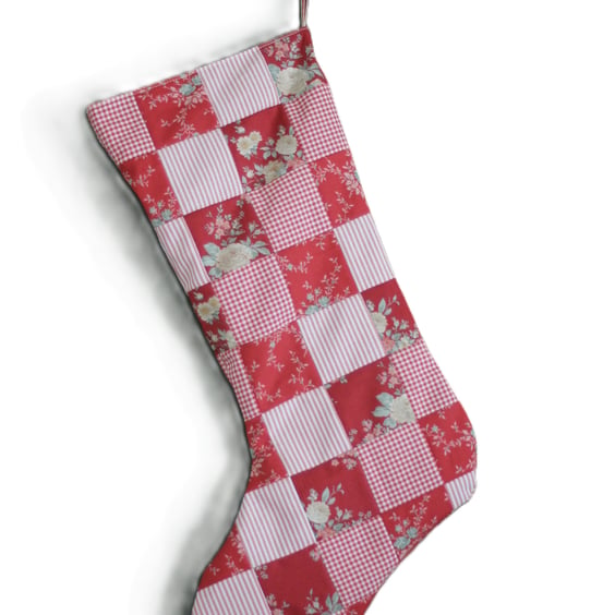 Patchwork stocking made from Tilda 'Merry Christmas' fabrics