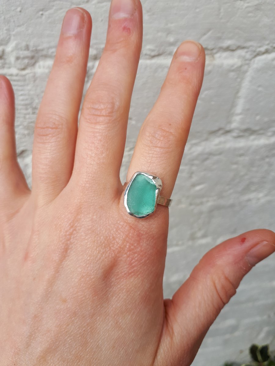 Light teal green seaglass ring