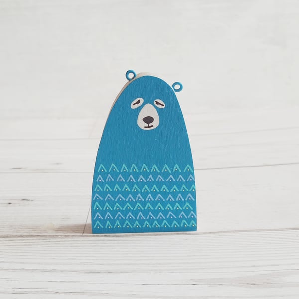 Sleepy Teal Bear, Handmade Wooden Bear