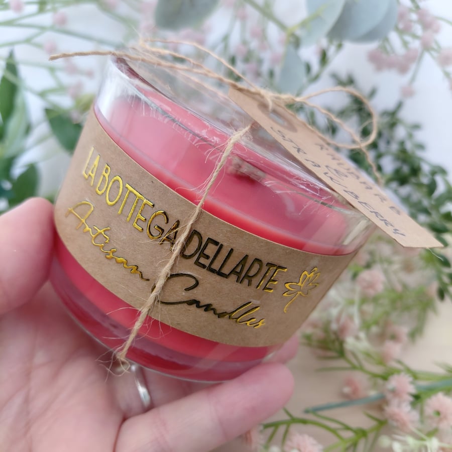 Rhubarb and Strawberry Soy Wax Candle Handmade Scented Gift Jar