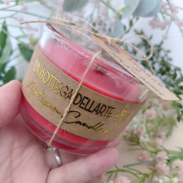 Rhubarb and Strawberry Soy Wax Candle Handmade Scented Gift Jar
