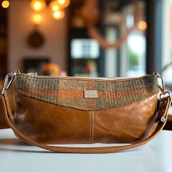 Elland - Tan Leather & Tweed Bag - East West Handbag - Sustainable Fashion
