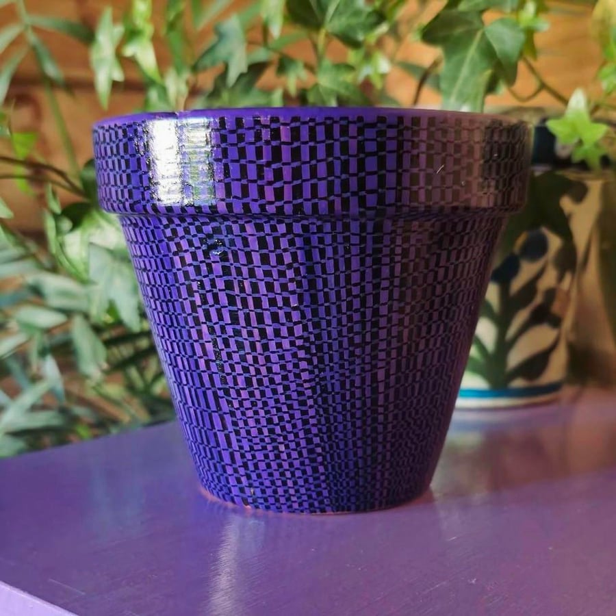 Hand painted geometric plant pot 