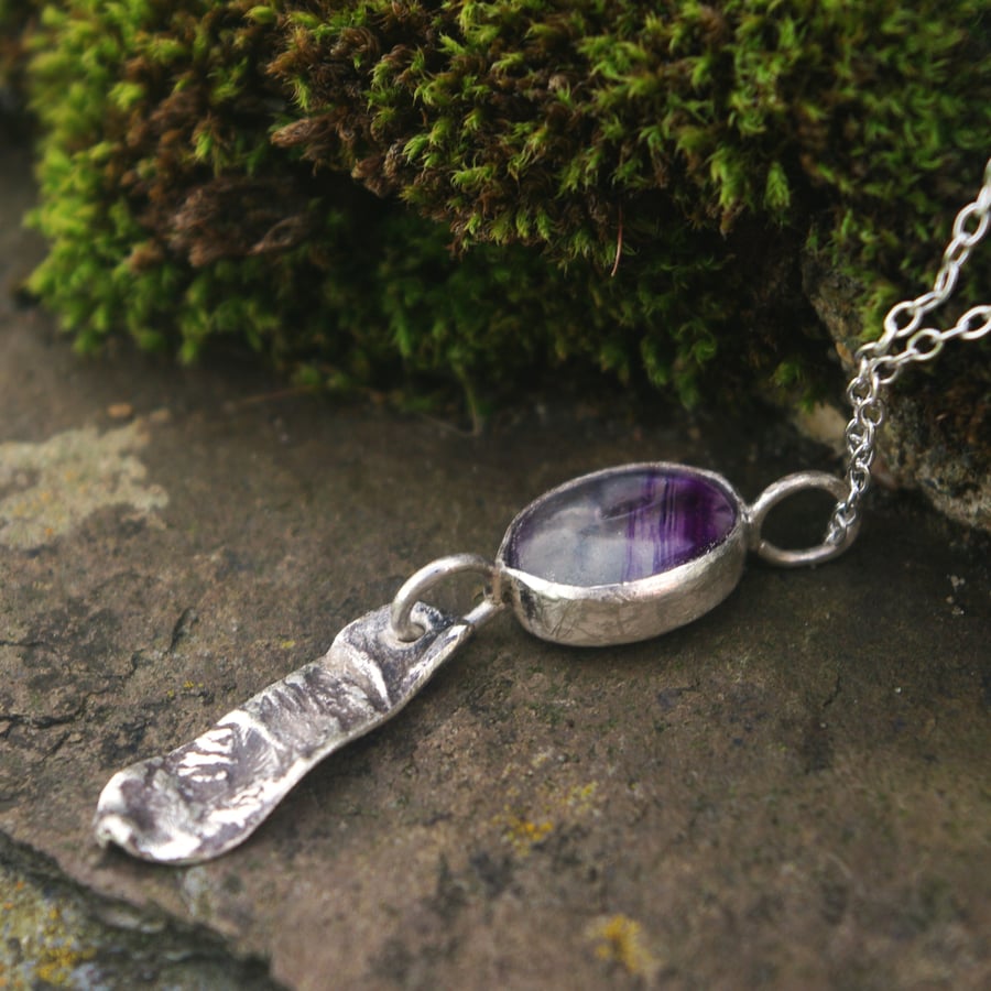 Textured Silver and Fluorite  Necklace