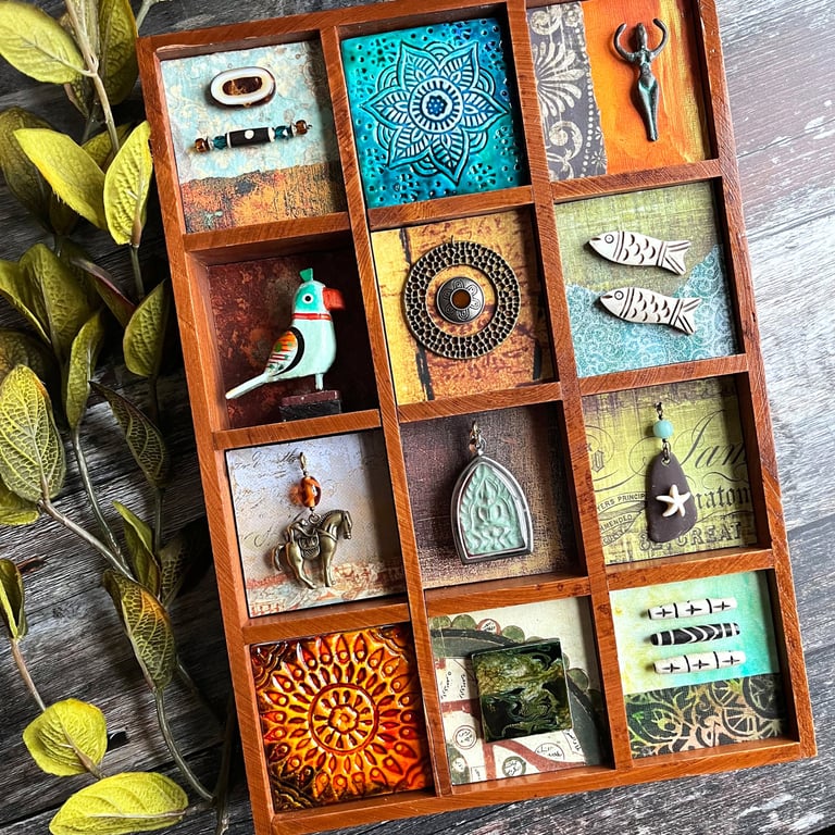Mixed media art, assemblage art. Boho home decor. Quirky housewarming gift